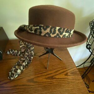 Brown Wool Hat with Animal Print Scarf by Arlin